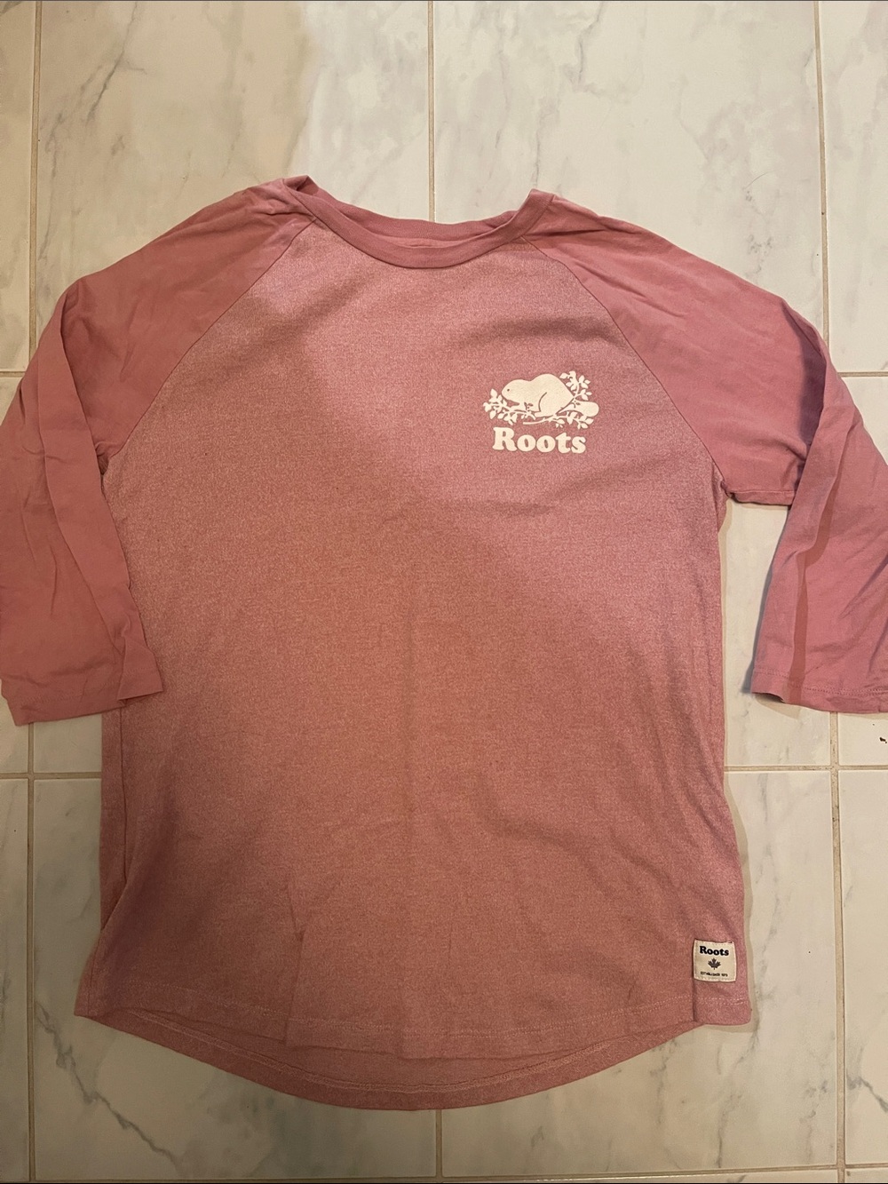 Roots Dusty Rose / pale pink Raglan three-quarter Sleeve Top